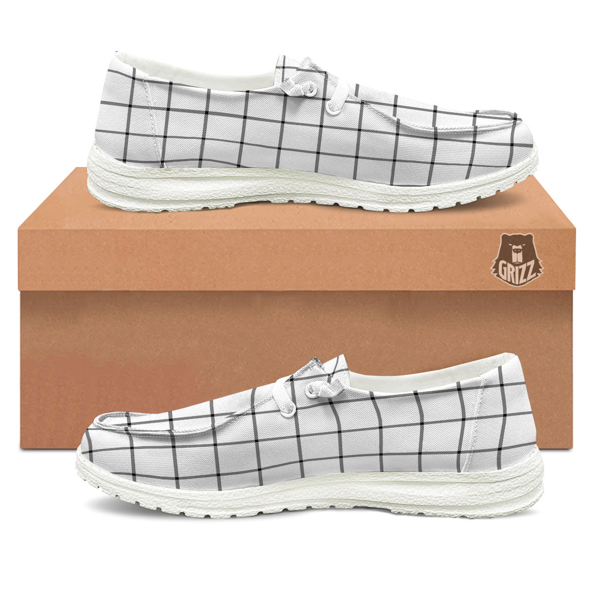 Tattersall White Print Pattern White Loafers-grizzshop