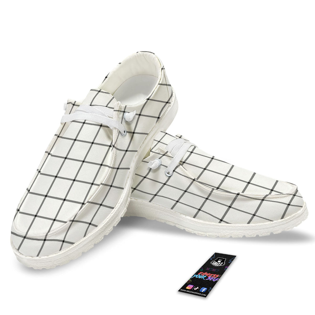 Tattersall White Print Pattern White Loafers-grizzshop