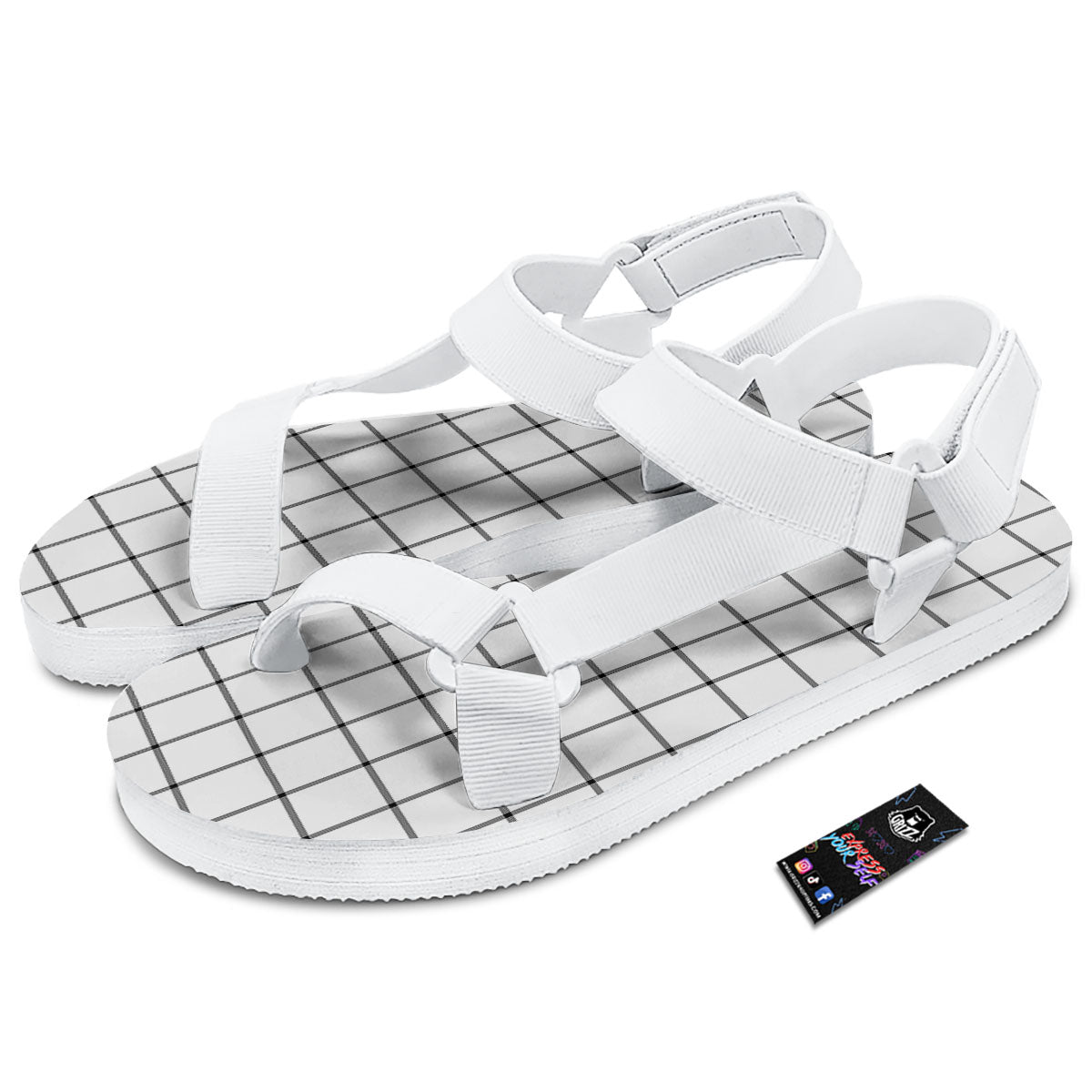 Tattersall White Print Pattern White Open Toe Sandals-grizzshop