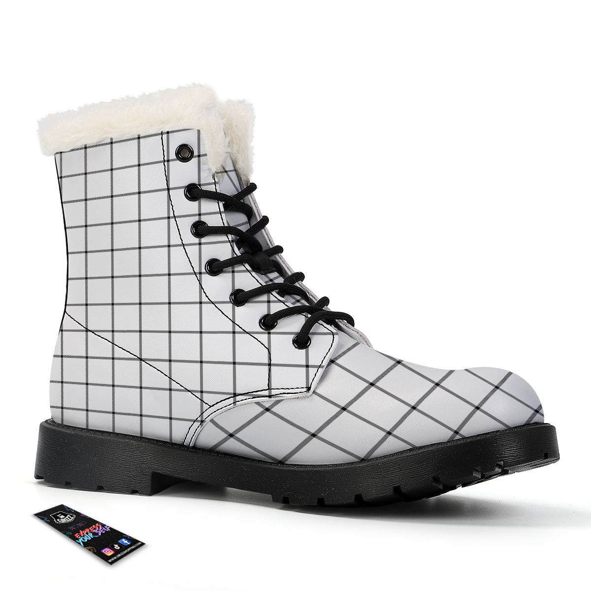 Tattersall White Print Pattern Winter Boots-grizzshop
