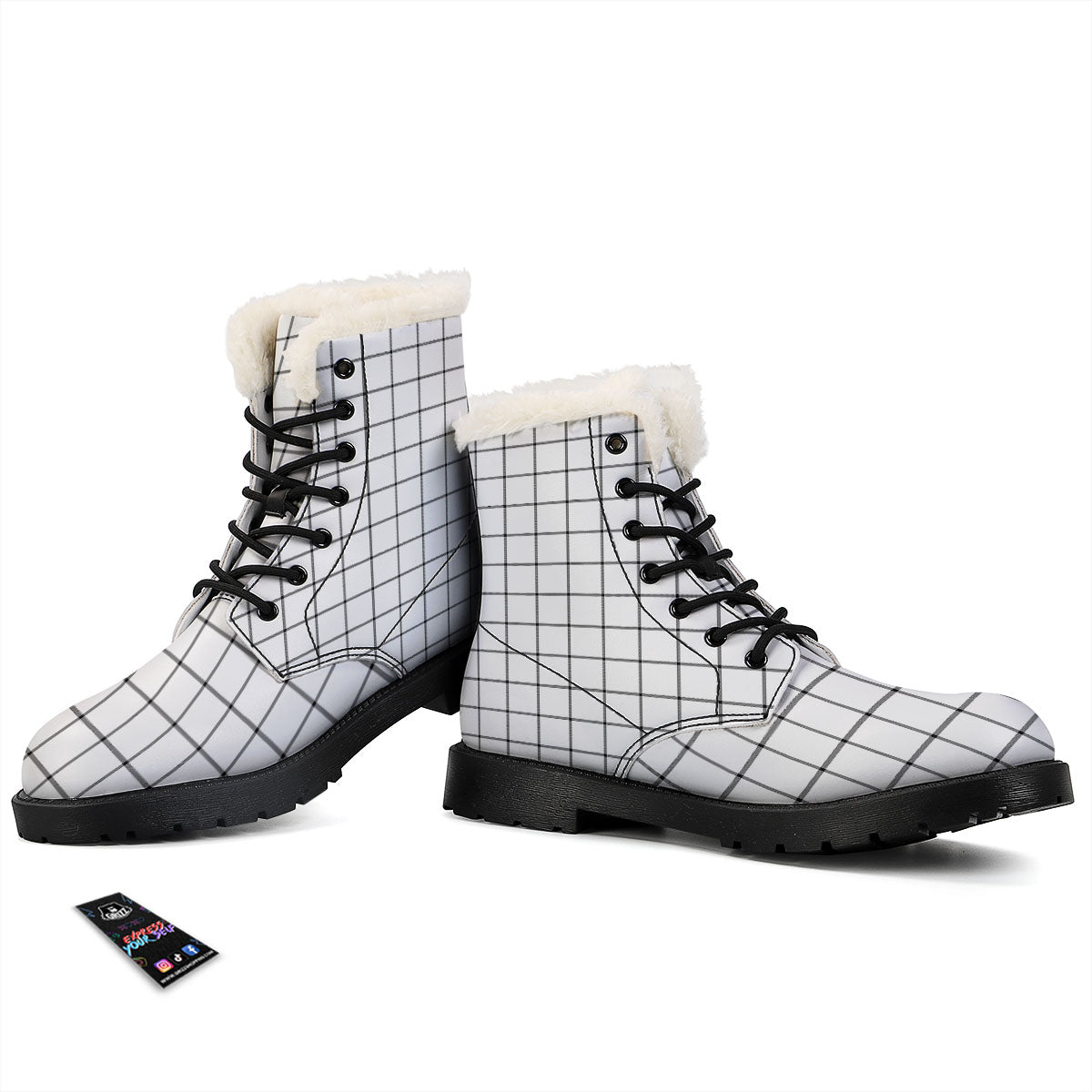 Tattersall White Print Pattern Winter Boots-grizzshop