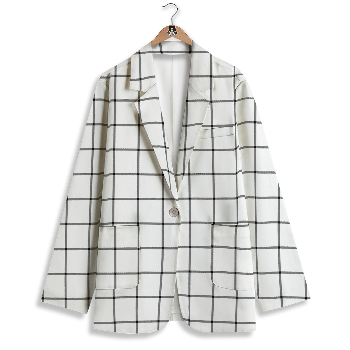 Tattersall White Print Pattern Women's Blazer-grizzshop