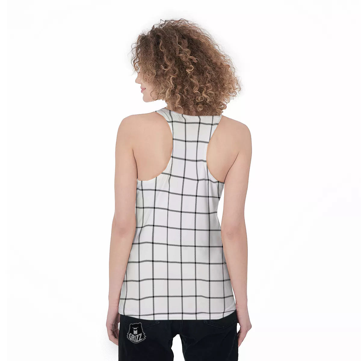 Tattersall White Print Pattern Women's Racerback Tank Top-grizzshop