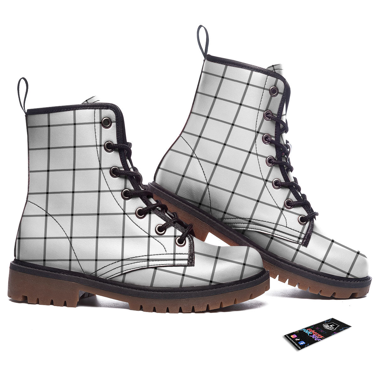 Tattersall White Print Pattern Work Boots-grizzshop