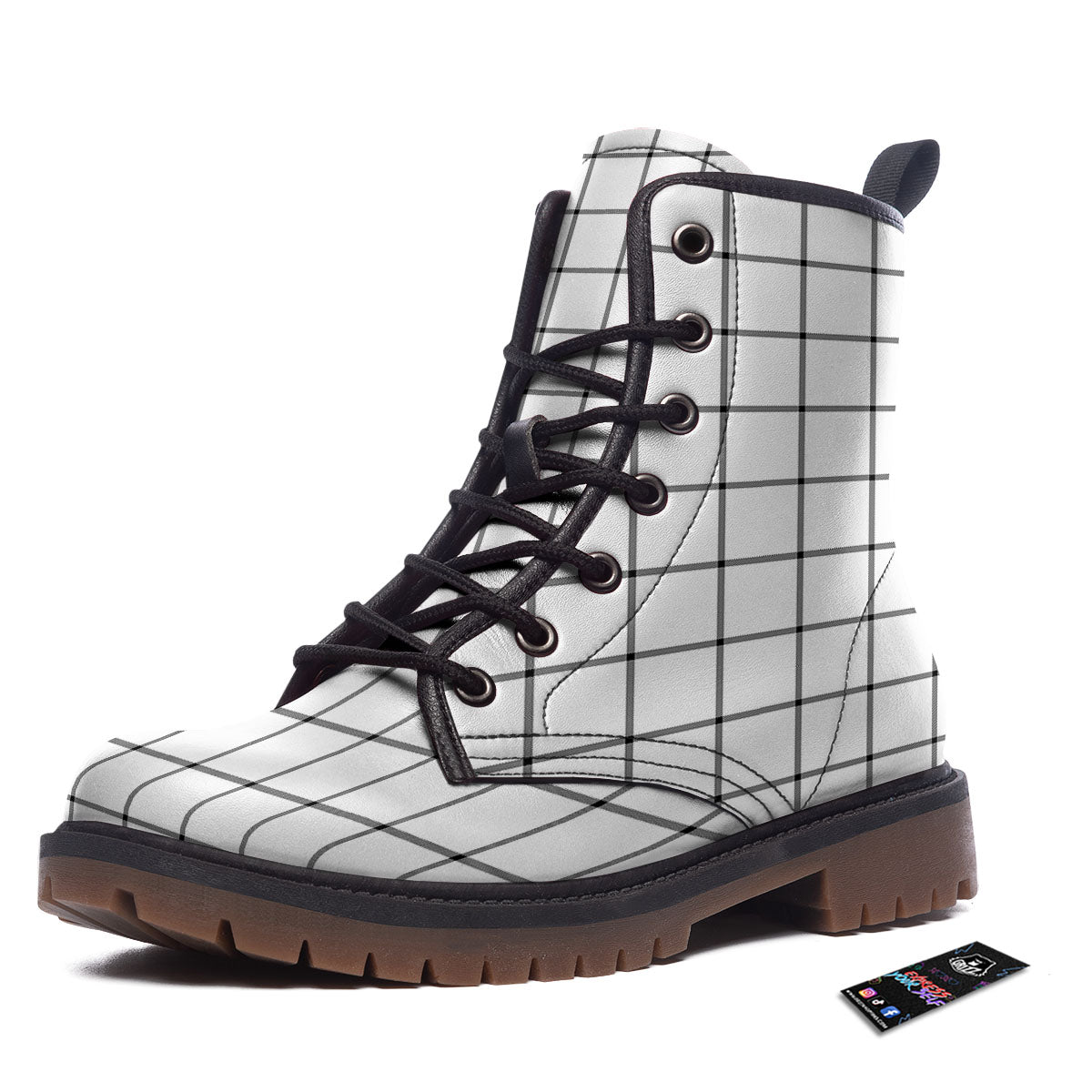 Tattersall White Print Pattern Work Boots-grizzshop