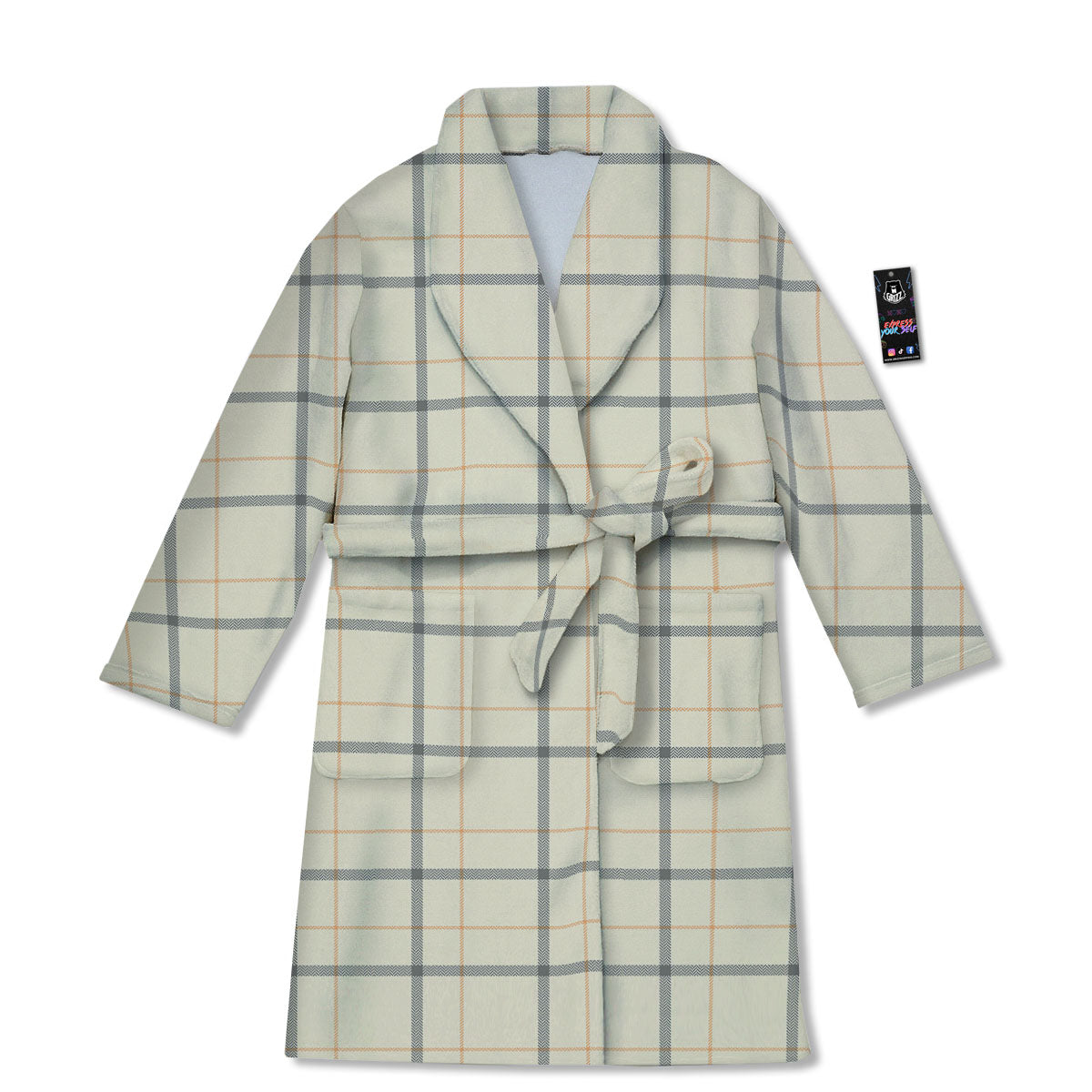 Tattersall Yellow And Beige Print Pattern Bathrobe-grizzshop