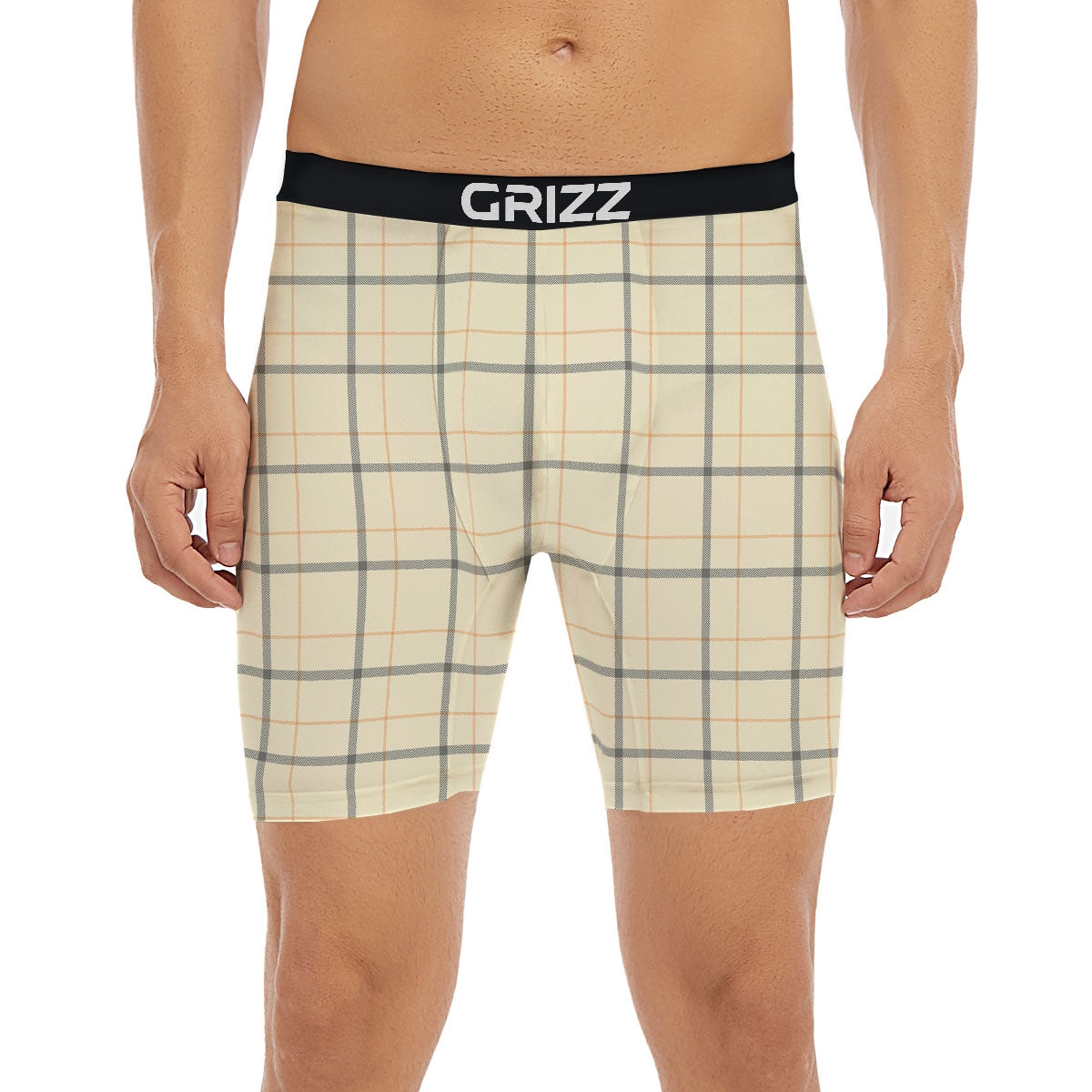 Tattersall Yellow And Beige Print Pattern Boxer Briefs-grizzshop