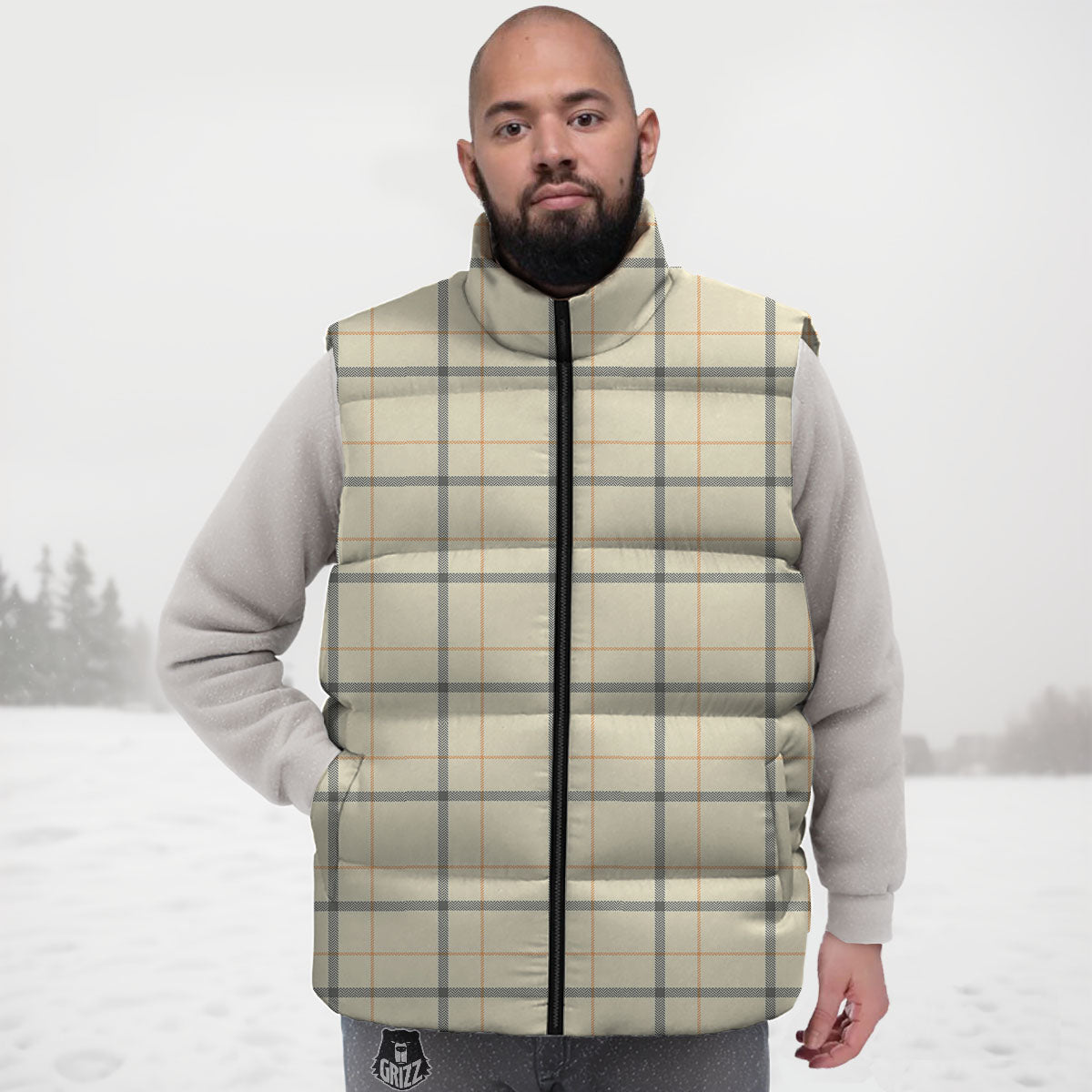 Tattersall Yellow And Beige Print Pattern Down Vest