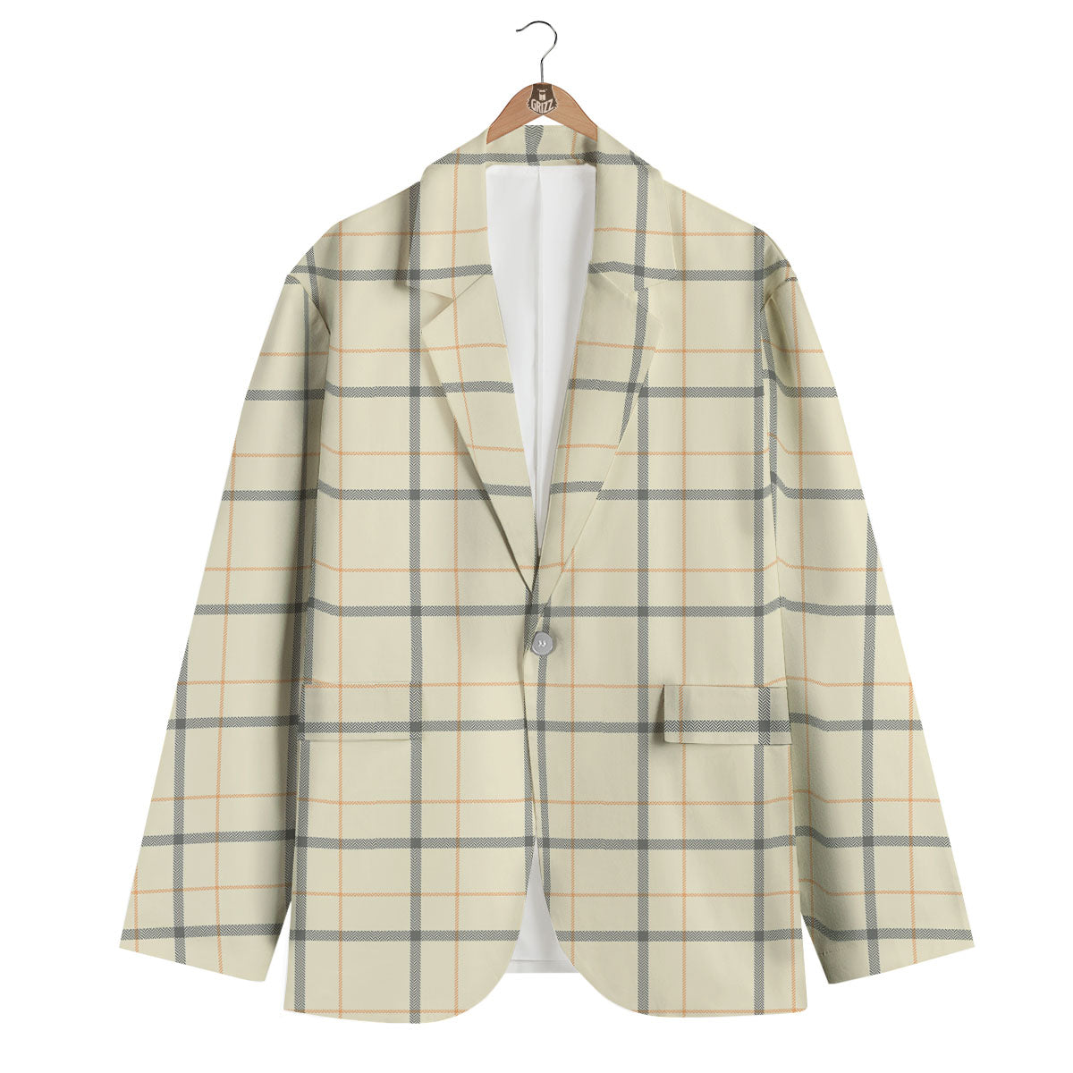 Tattersall Yellow And Beige Print Pattern Men's Blazer-grizzshop