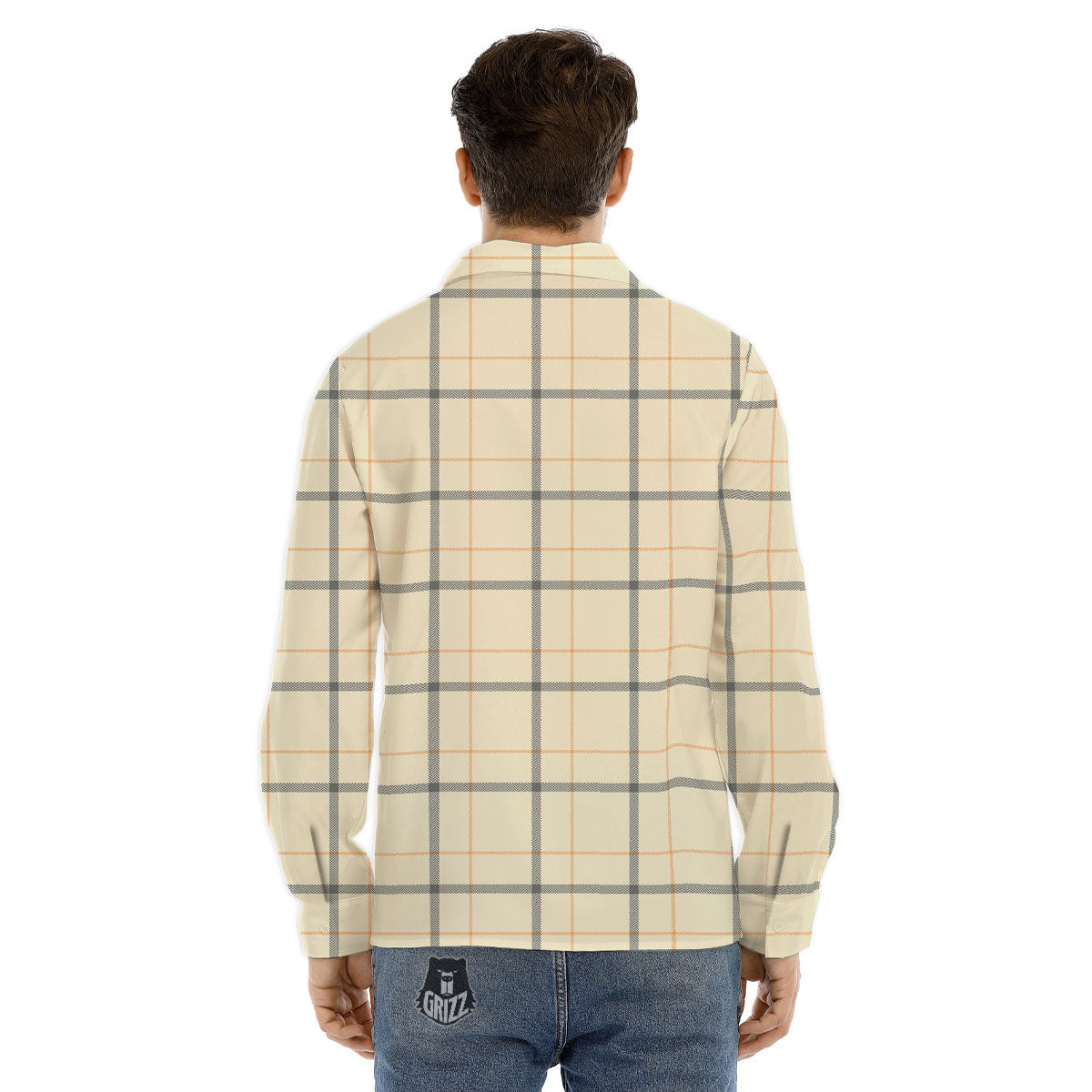 Tattersall Yellow And Beige Print Pattern Men's Dress Shirts-grizzshop
