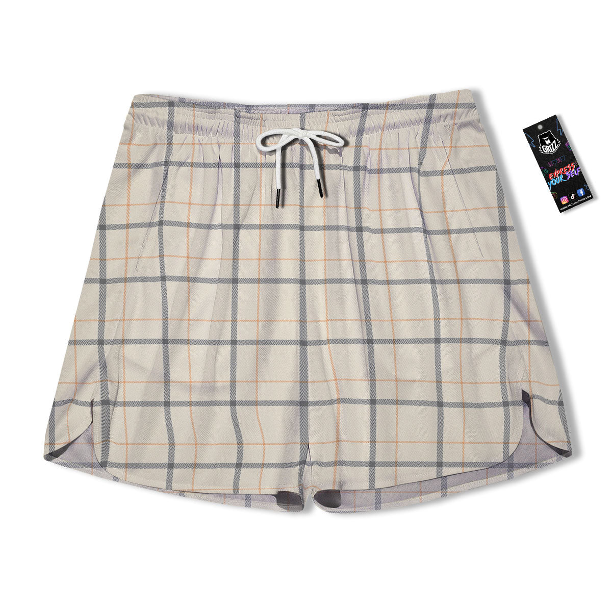 Tattersall Yellow And Beige Print Pattern Men's Running Shorts-grizzshop