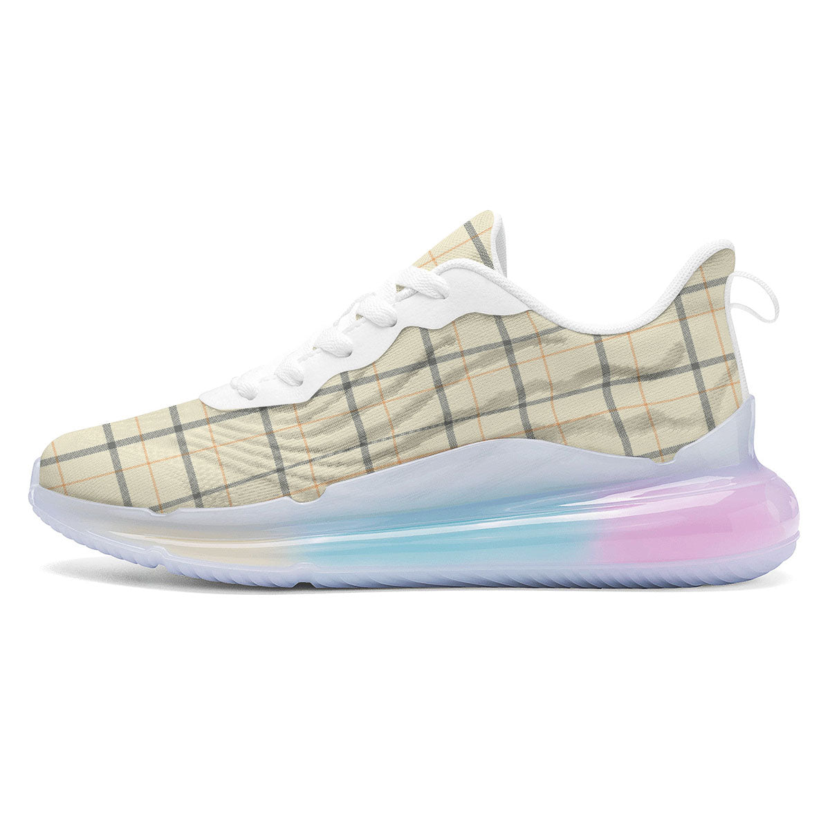 Tattersall Yellow And Beige Print Pattern Running Sneakers-grizzshop