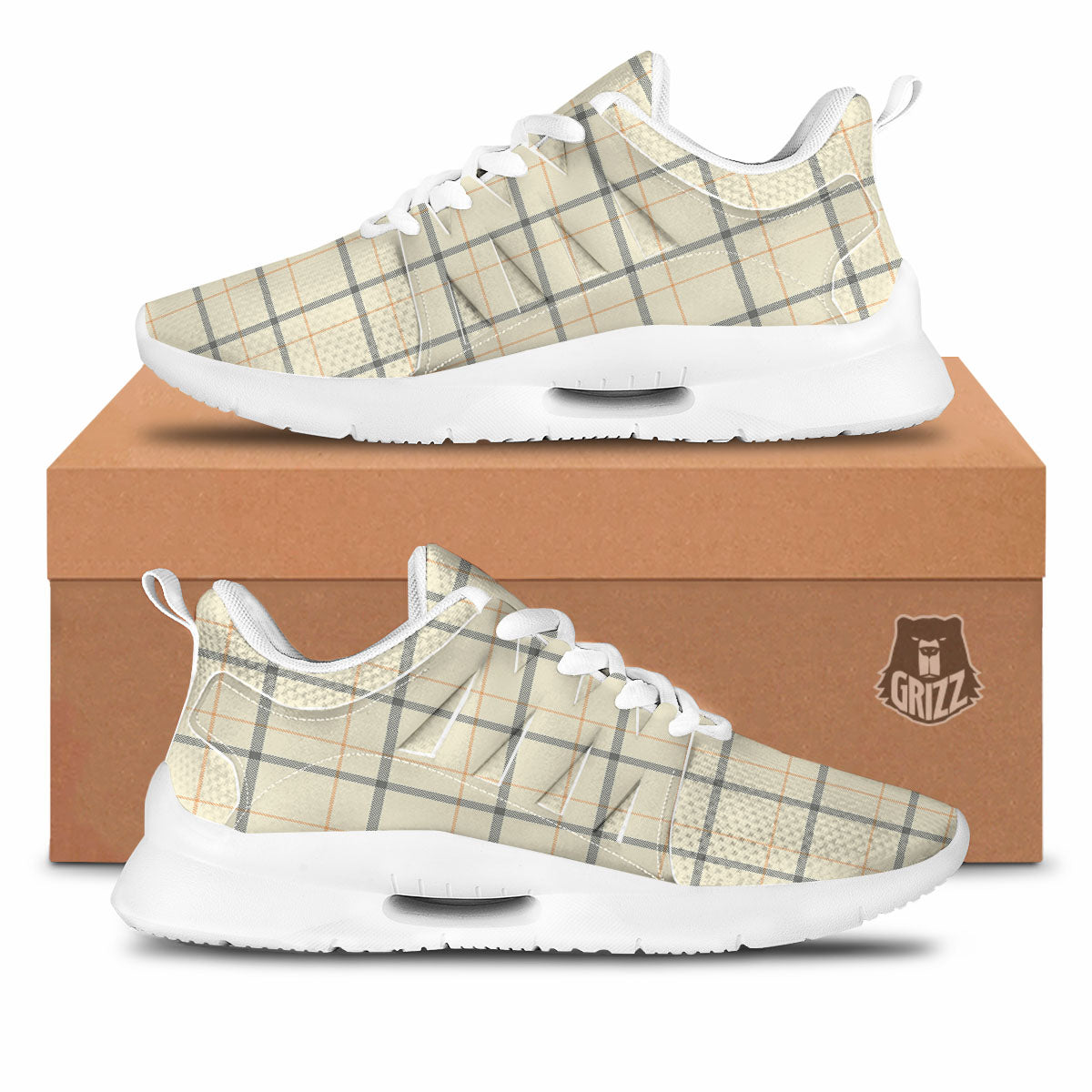Tattersall Yellow And Beige Print Pattern Tennis Shoes-grizzshop