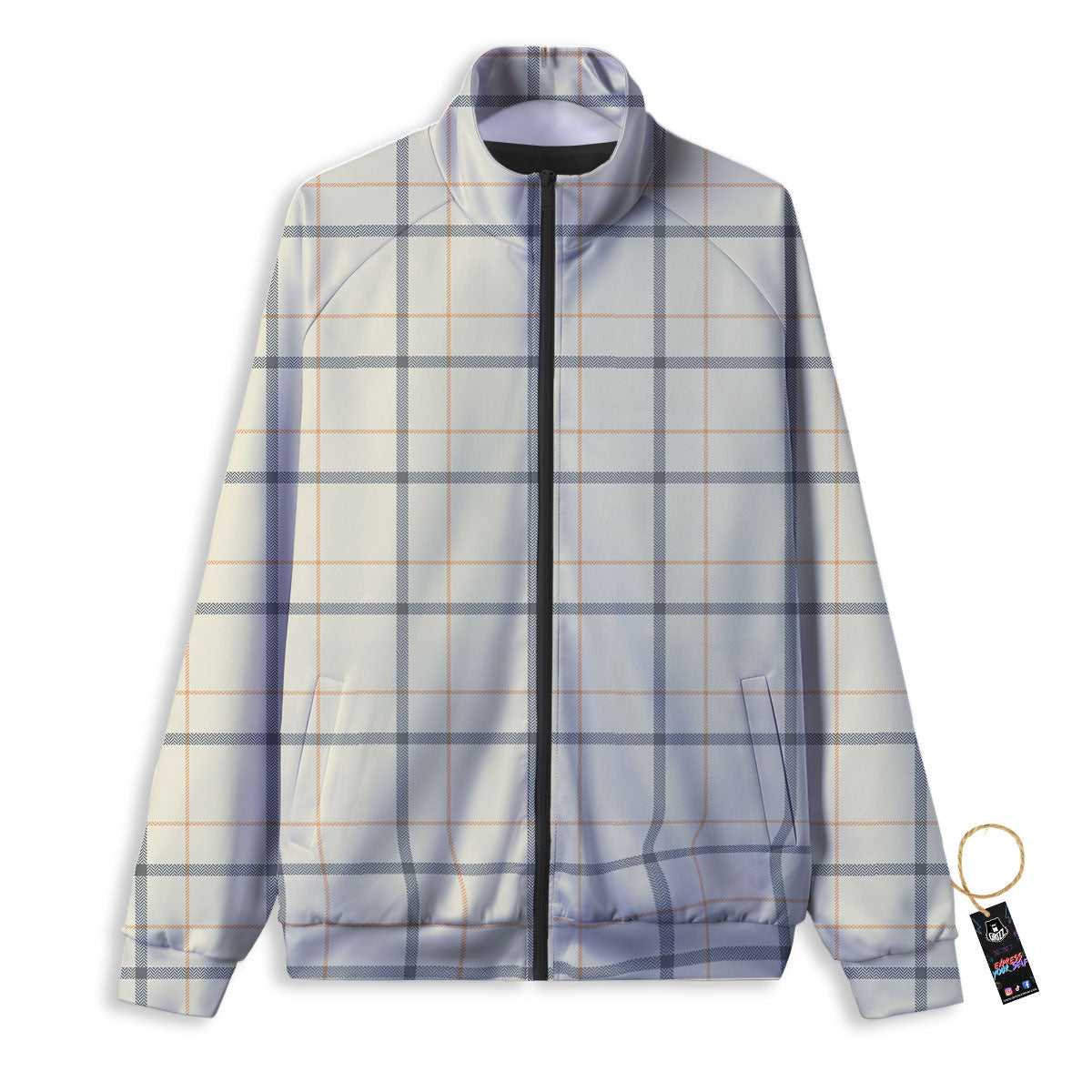 Tattersall Yellow And Beige Print Pattern Track Jacket-grizzshop