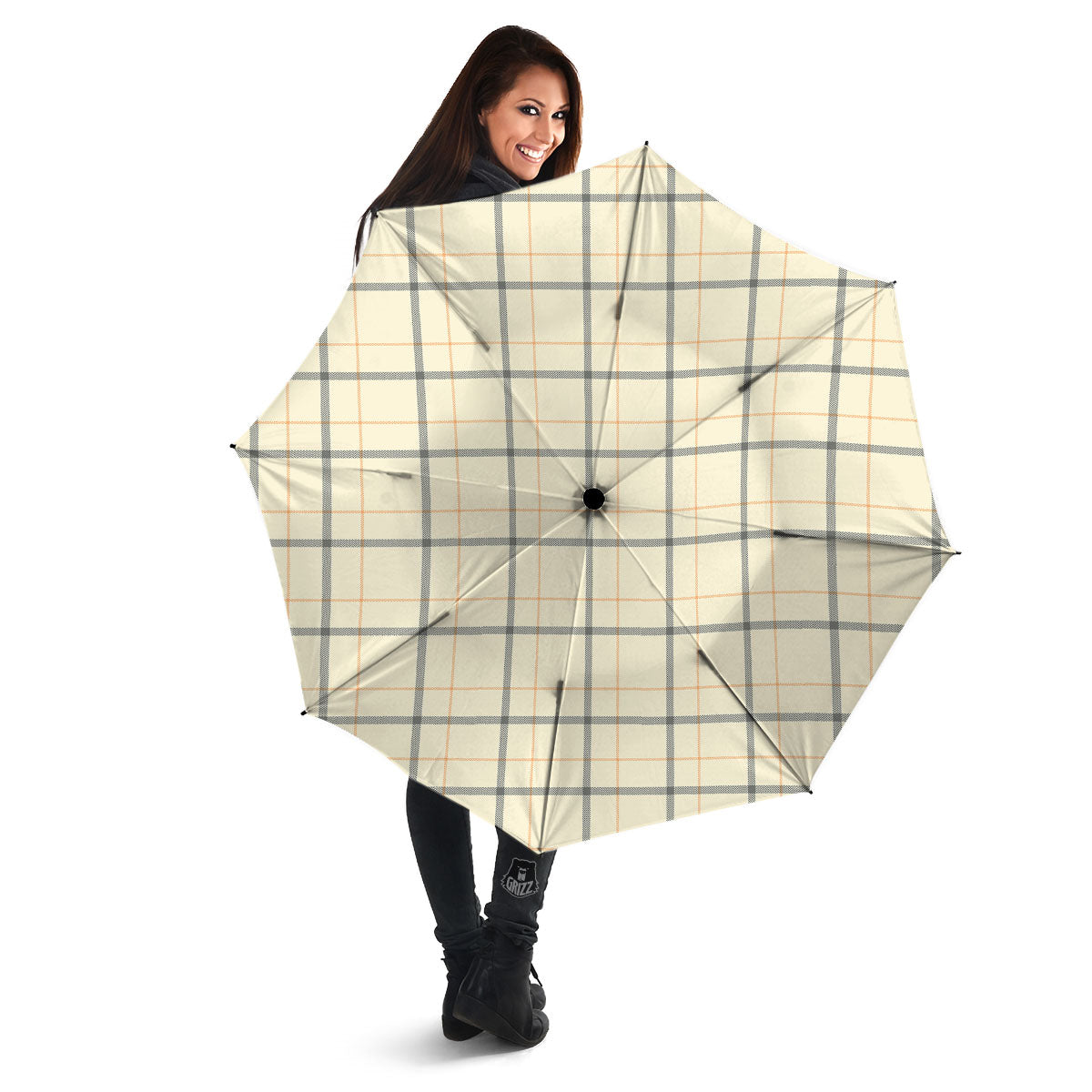 Tattersall Yellow And Beige Print Pattern Umbrella-grizzshop