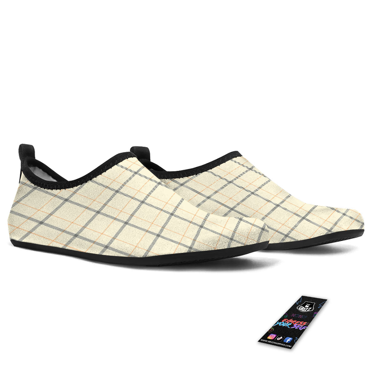 Tattersall Yellow And Beige Print Pattern Water Shoes-grizzshop