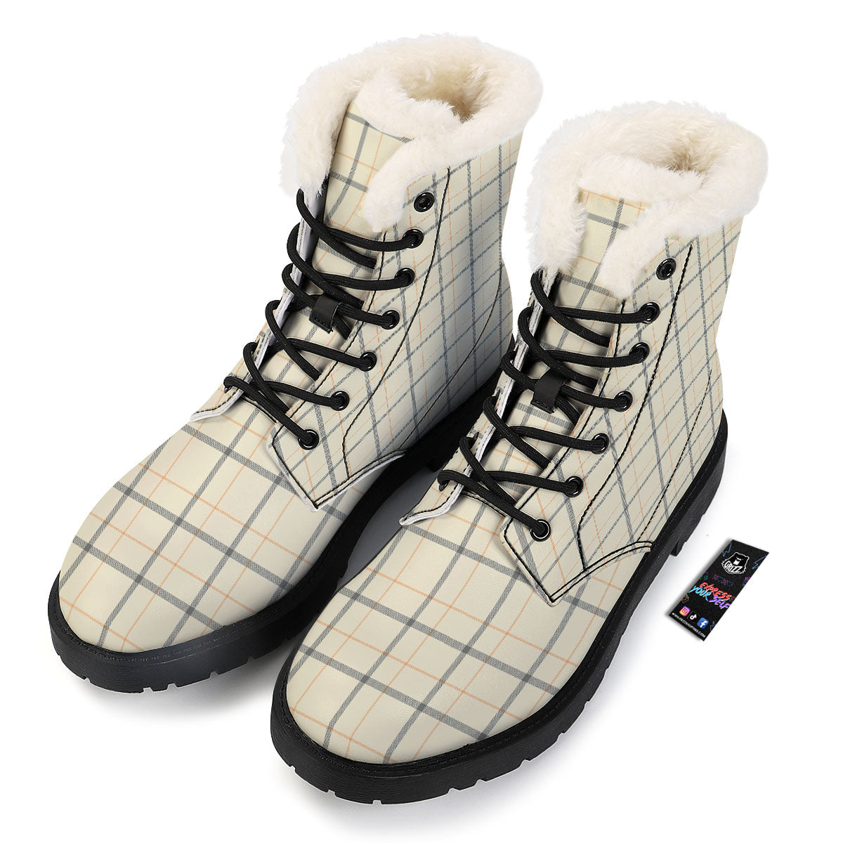 Tattersall Yellow And Beige Print Pattern Winter Boots-grizzshop