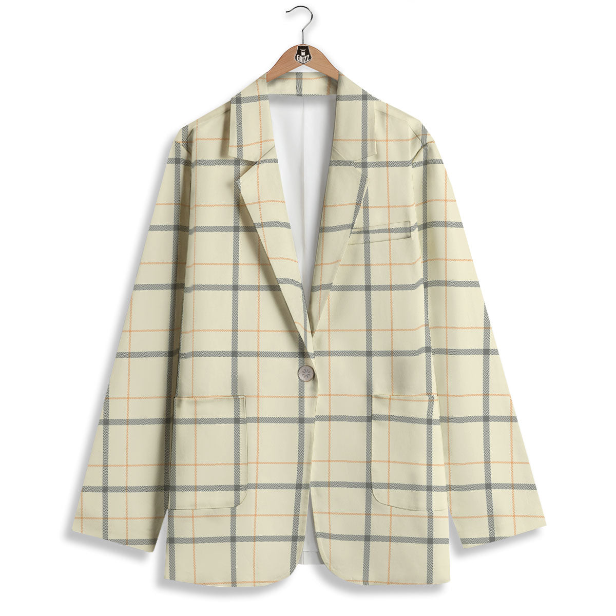 Tattersall Yellow And Beige Print Pattern Women's Blazer-grizzshop