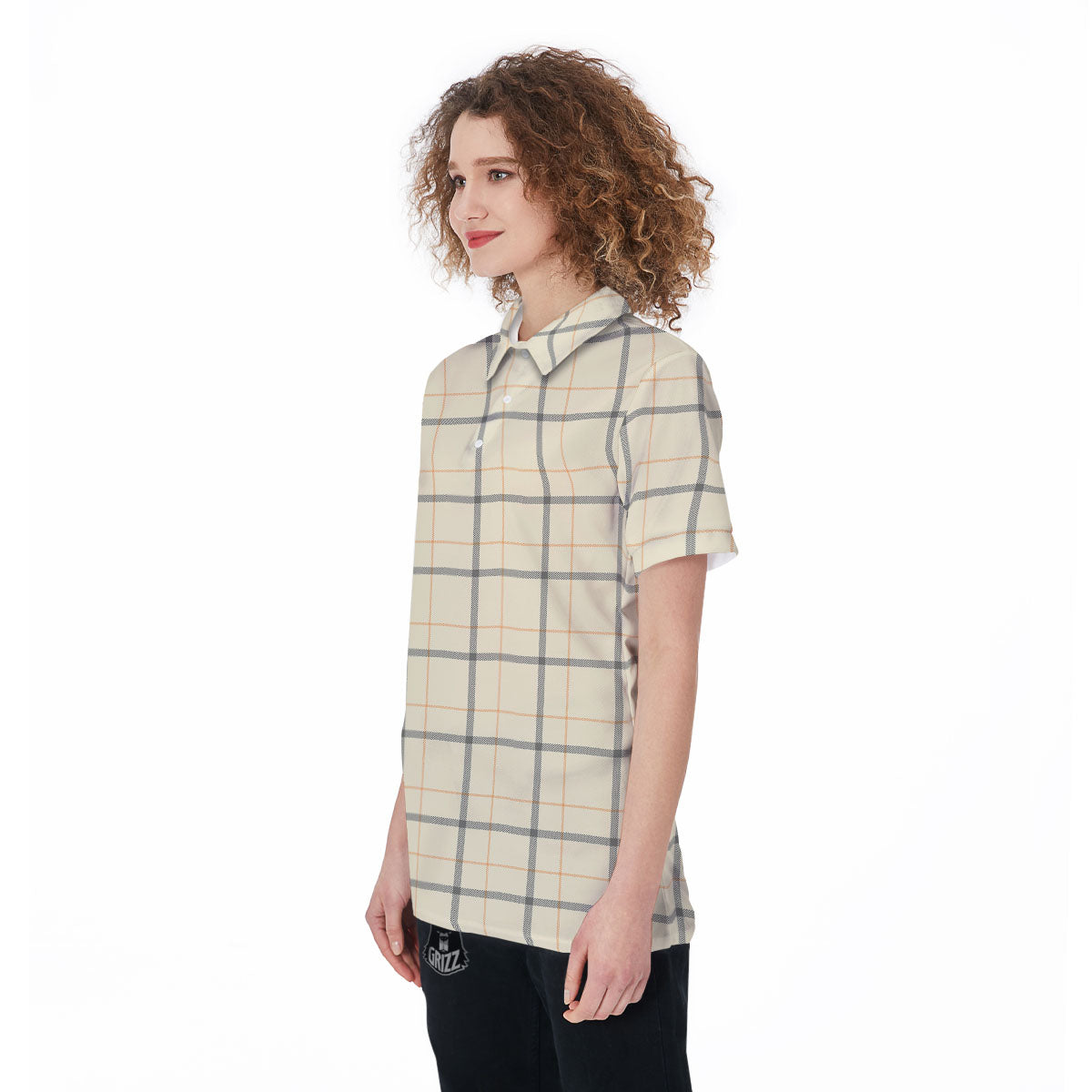 Tattersall Yellow And Beige Print Pattern Women's Golf Shirts-grizzshop