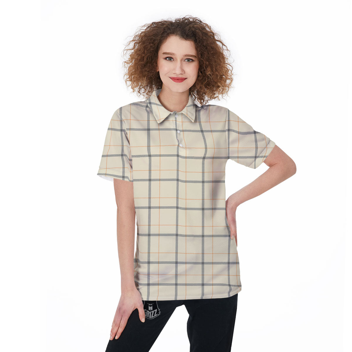 Tattersall Yellow And Beige Print Pattern Women's Golf Shirts-grizzshop