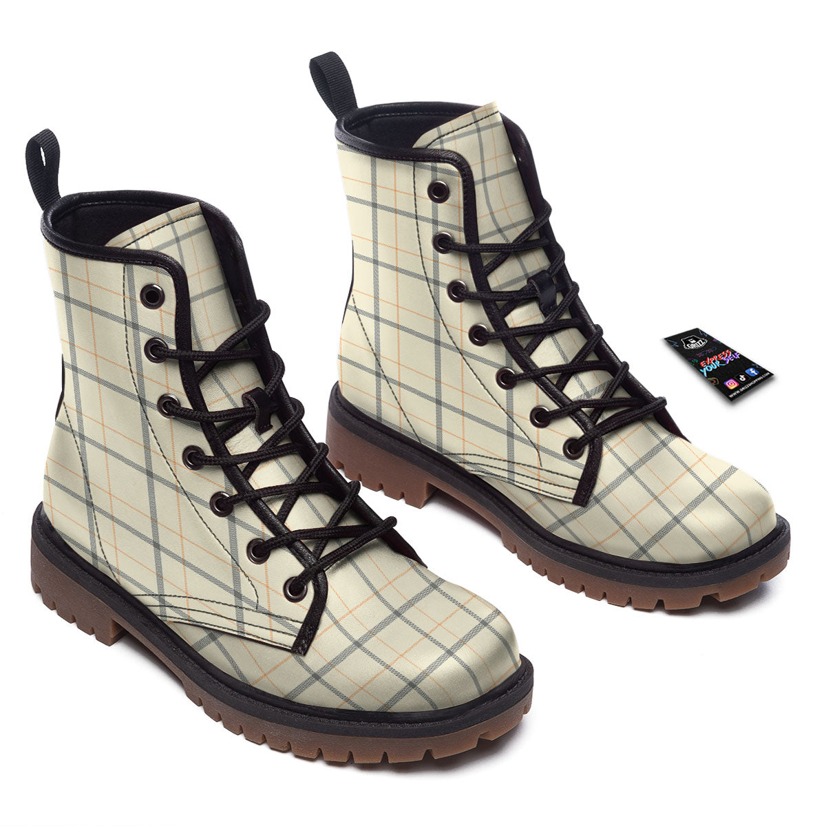Tattersall Yellow And Beige Print Pattern Work Boots-grizzshop