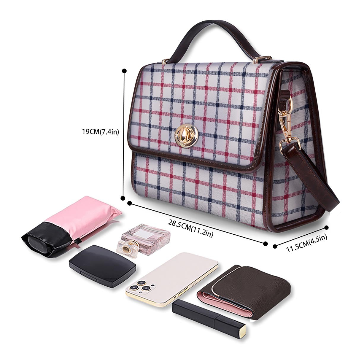 Tattersall Blue And Red Print Pattern Women's Satchel Bag