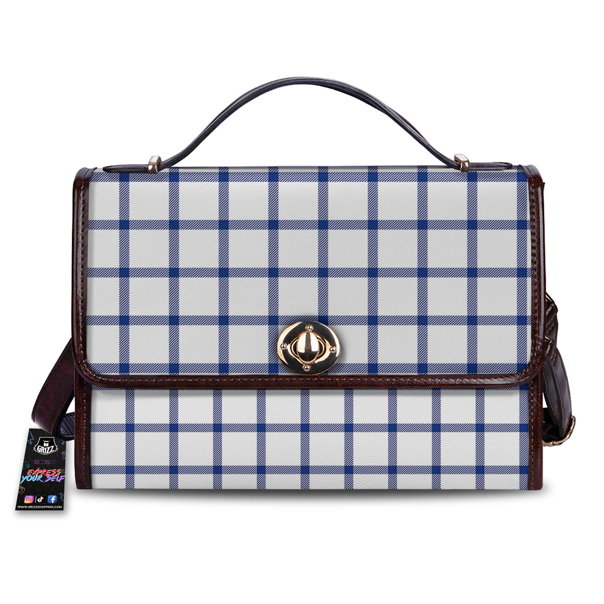 Tattersall Blue And White Print Pattern Women's Satchel Bag