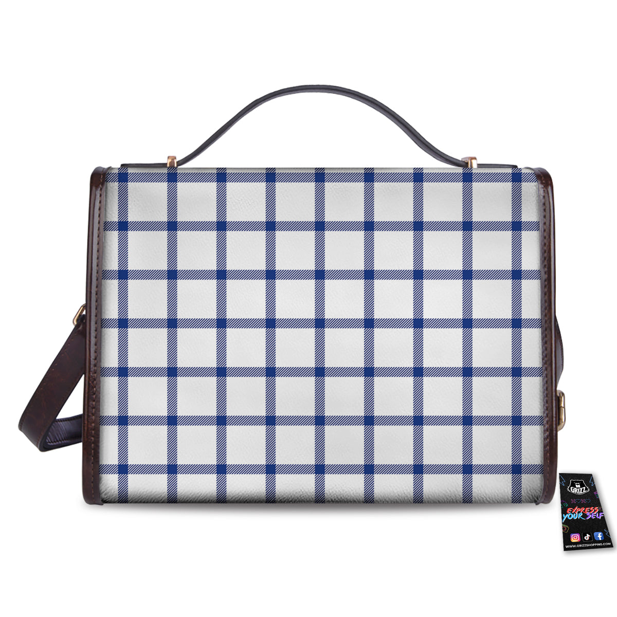 Tattersall Blue And White Print Pattern Women's Satchel Bag