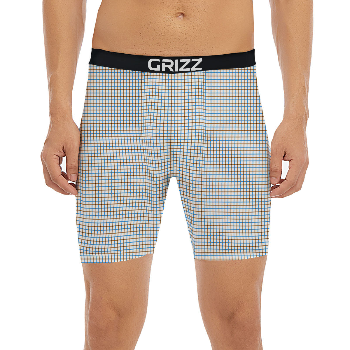 Tattersall Brown And Blue Print Pattern Boxer Briefs