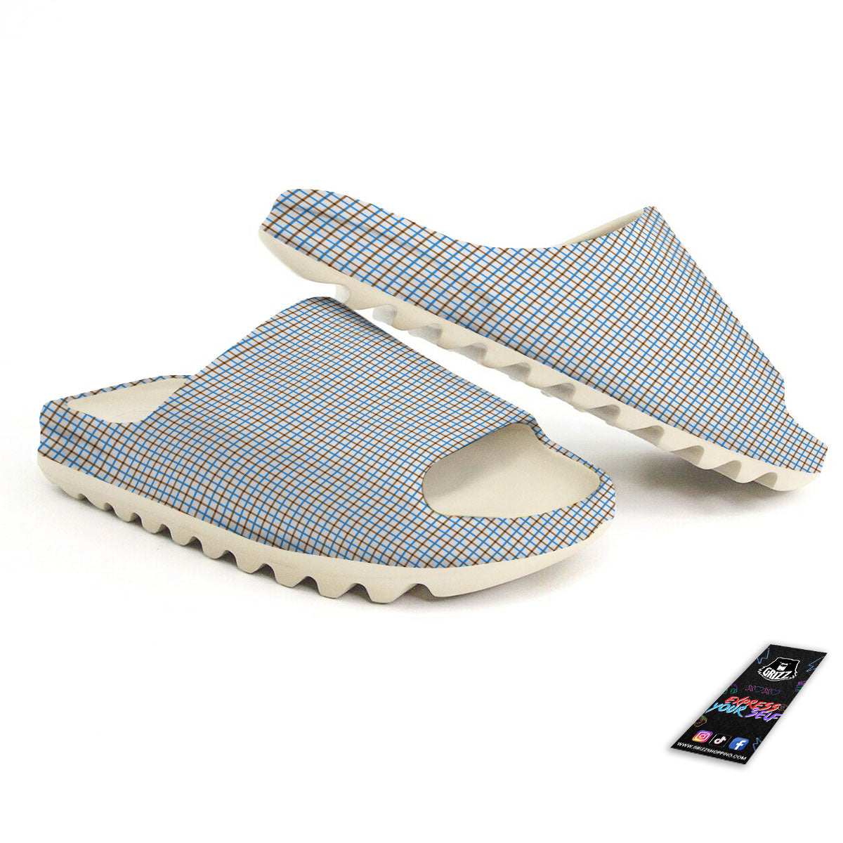 Tattersall Brown And Blue Print Pattern Sandals-grizzshop