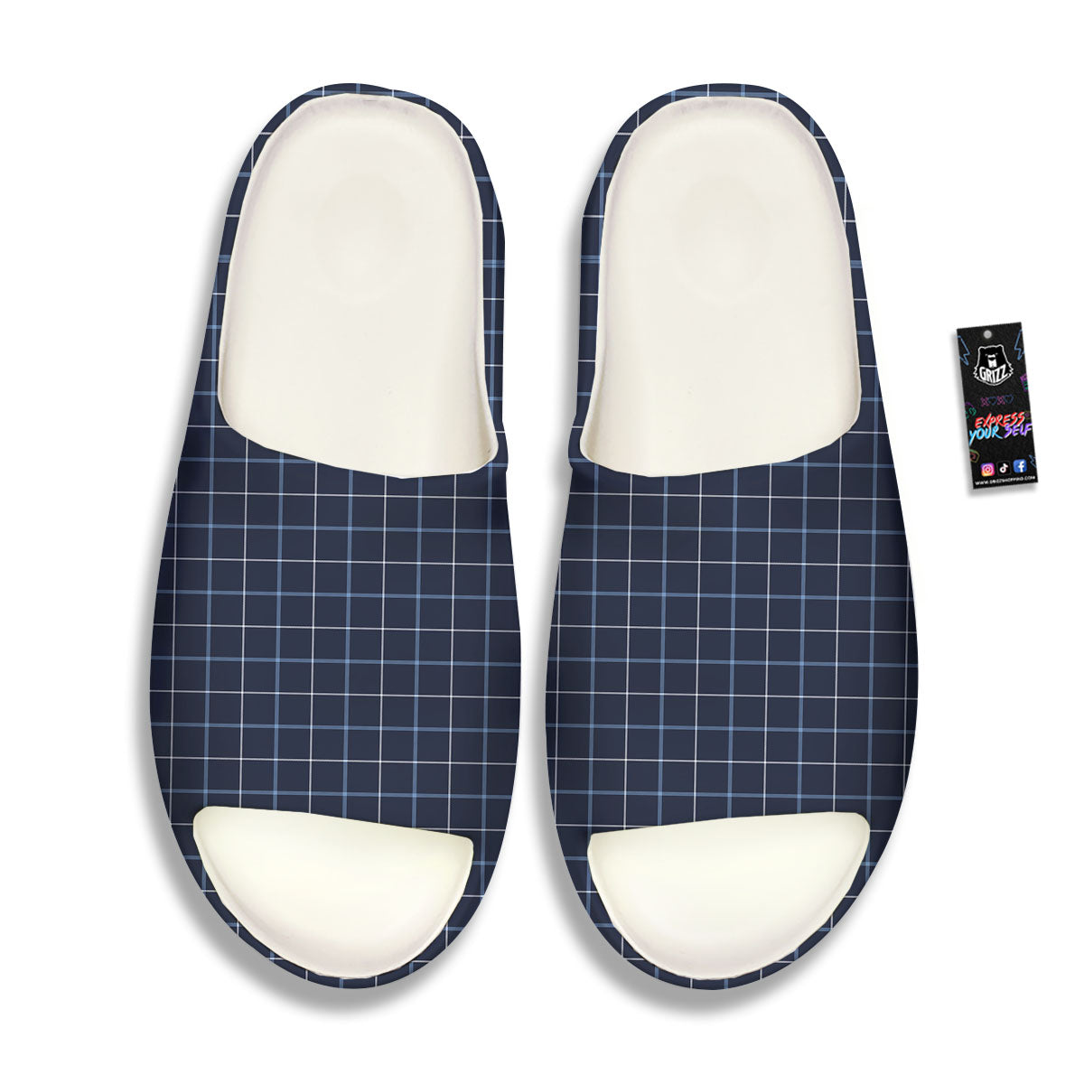 Tattersall Deep Blue Print Pattern Sandals-grizzshop