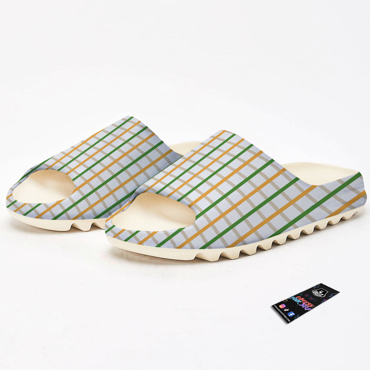 Tattersall Orange And Green Line Print Sandals-grizzshop