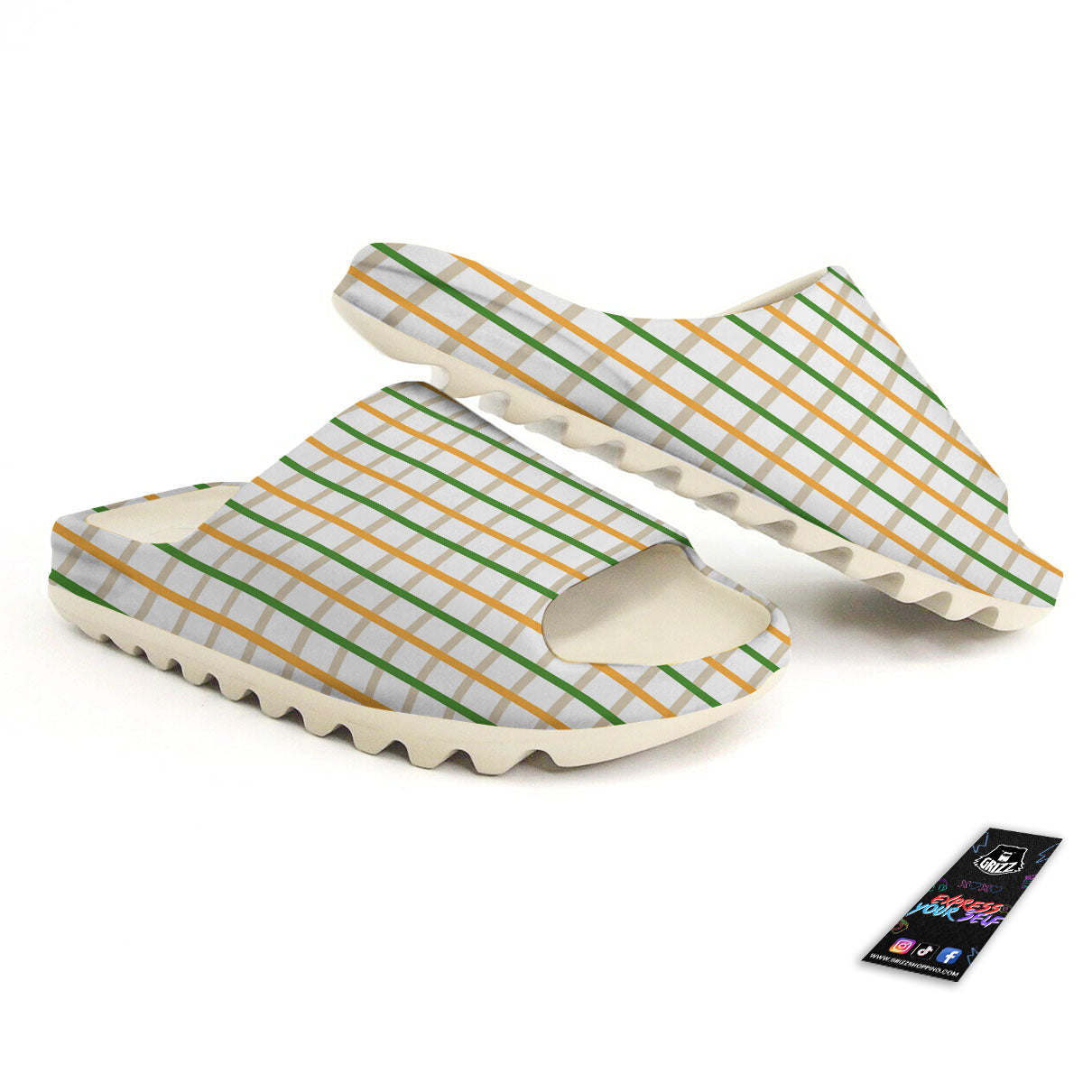Tattersall Orange And Green Line Print Sandals-grizzshop