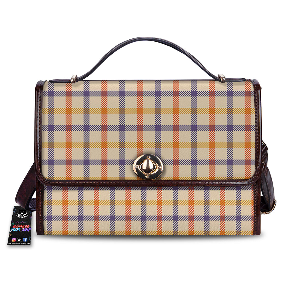Tattersall Orange And Purple Print Pattern Women's Satchel Bag