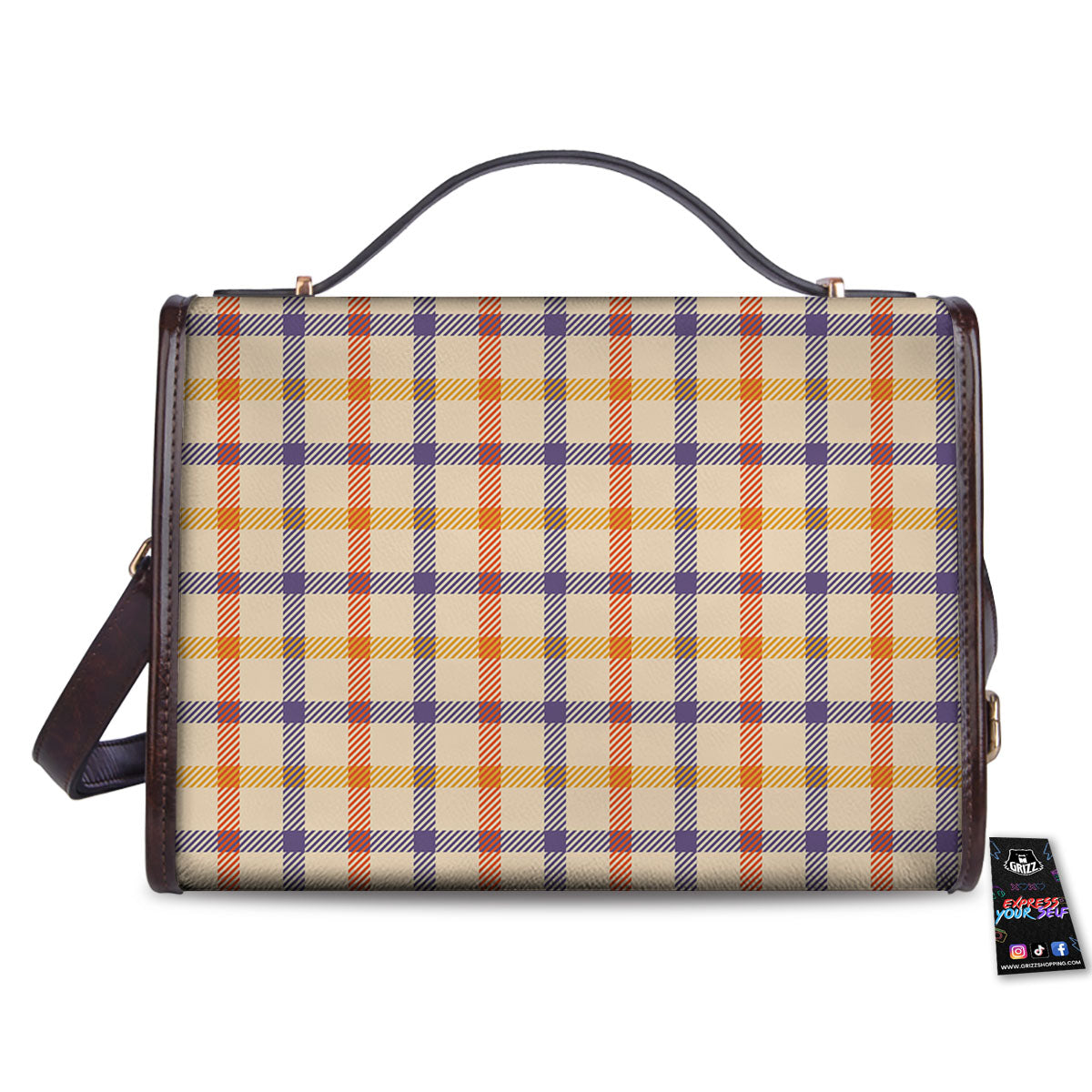 Tattersall Orange And Purple Print Pattern Women's Satchel Bag