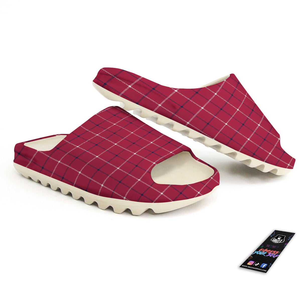 Tattersall Red Print Pattern Sandals-grizzshop
