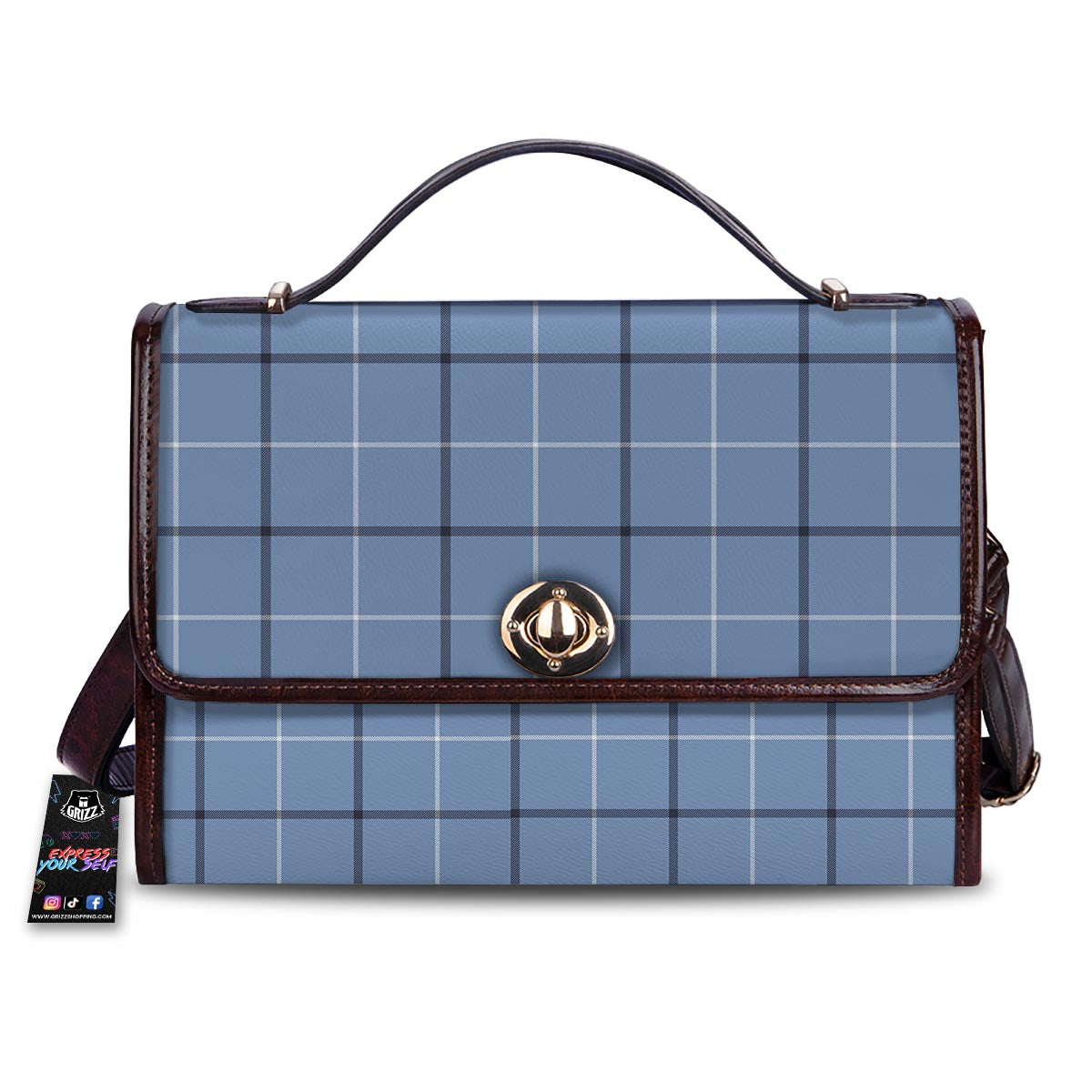 Tattersall Solf Blue Print Pattern Women's Satchel Bag