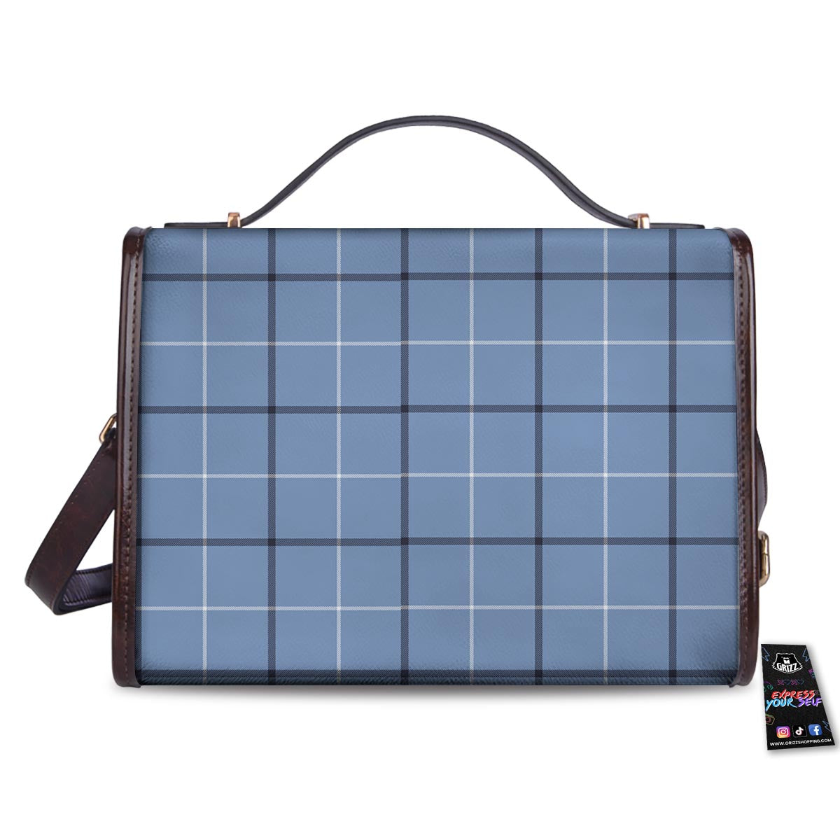 Tattersall Solf Blue Print Pattern Women's Satchel Bag