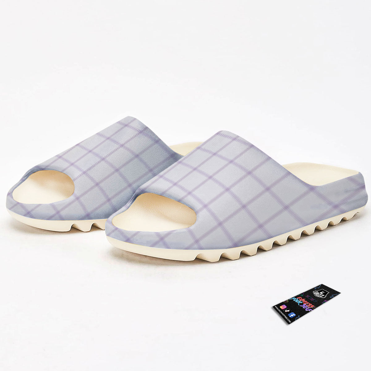 Tattersall White And Purple Print Pattern Sandals-grizzshop