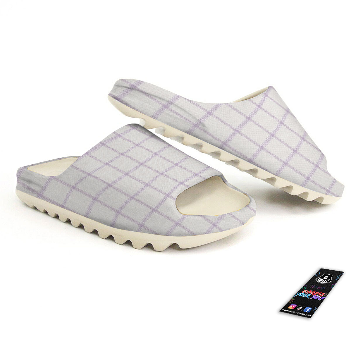 Tattersall White And Purple Print Pattern Sandals-grizzshop