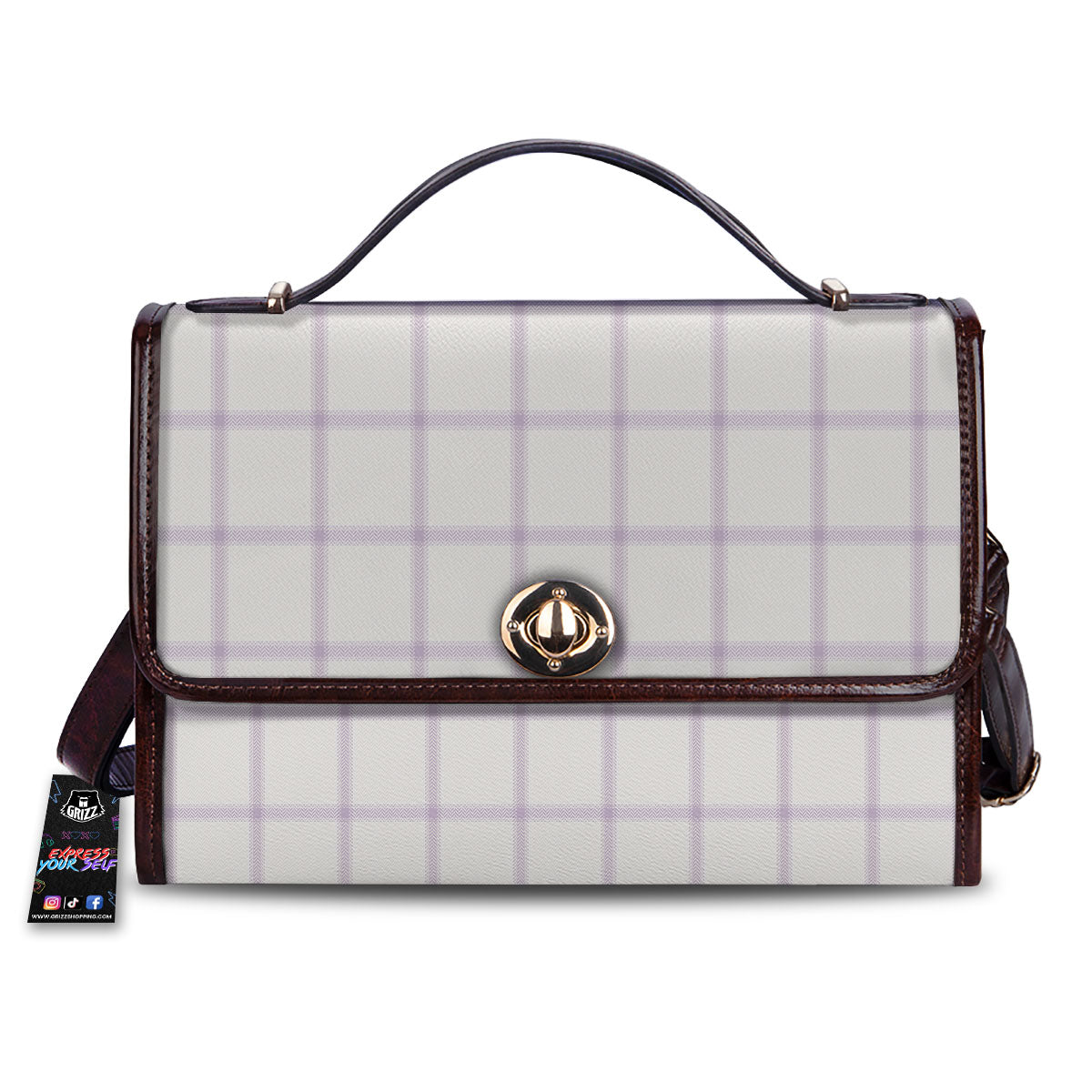 Tattersall White And Purple Print Pattern Women's Satchel Bag