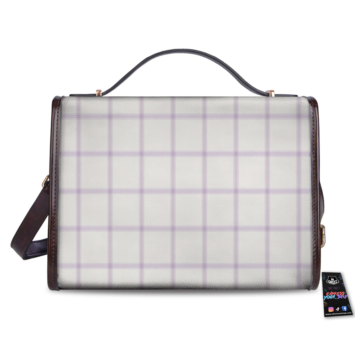 Tattersall White And Purple Print Pattern Women's Satchel Bag