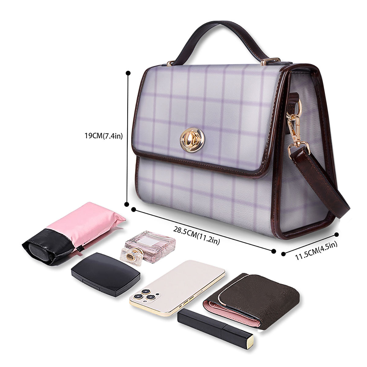 Tattersall White And Purple Print Pattern Women's Satchel Bag