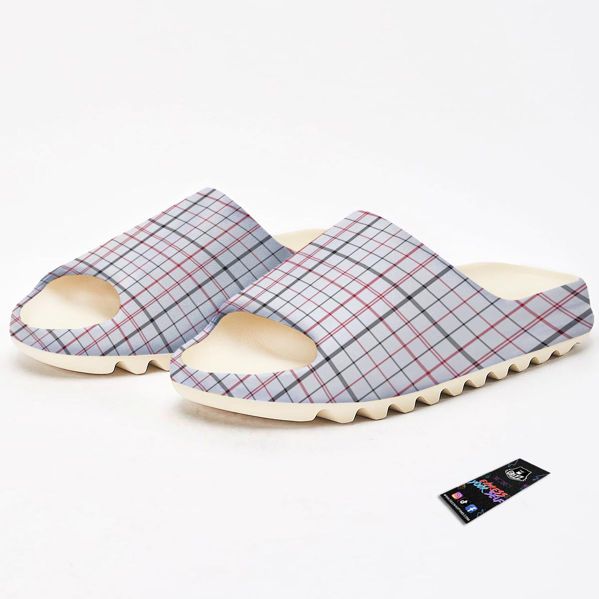 Tattersall White And Red Print Pattern Sandals-grizzshop