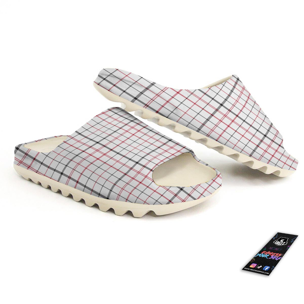 Tattersall White And Red Print Pattern Sandals-grizzshop