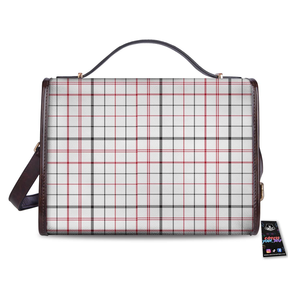 Tattersall White And Red Print Pattern Women's Satchel Bag
