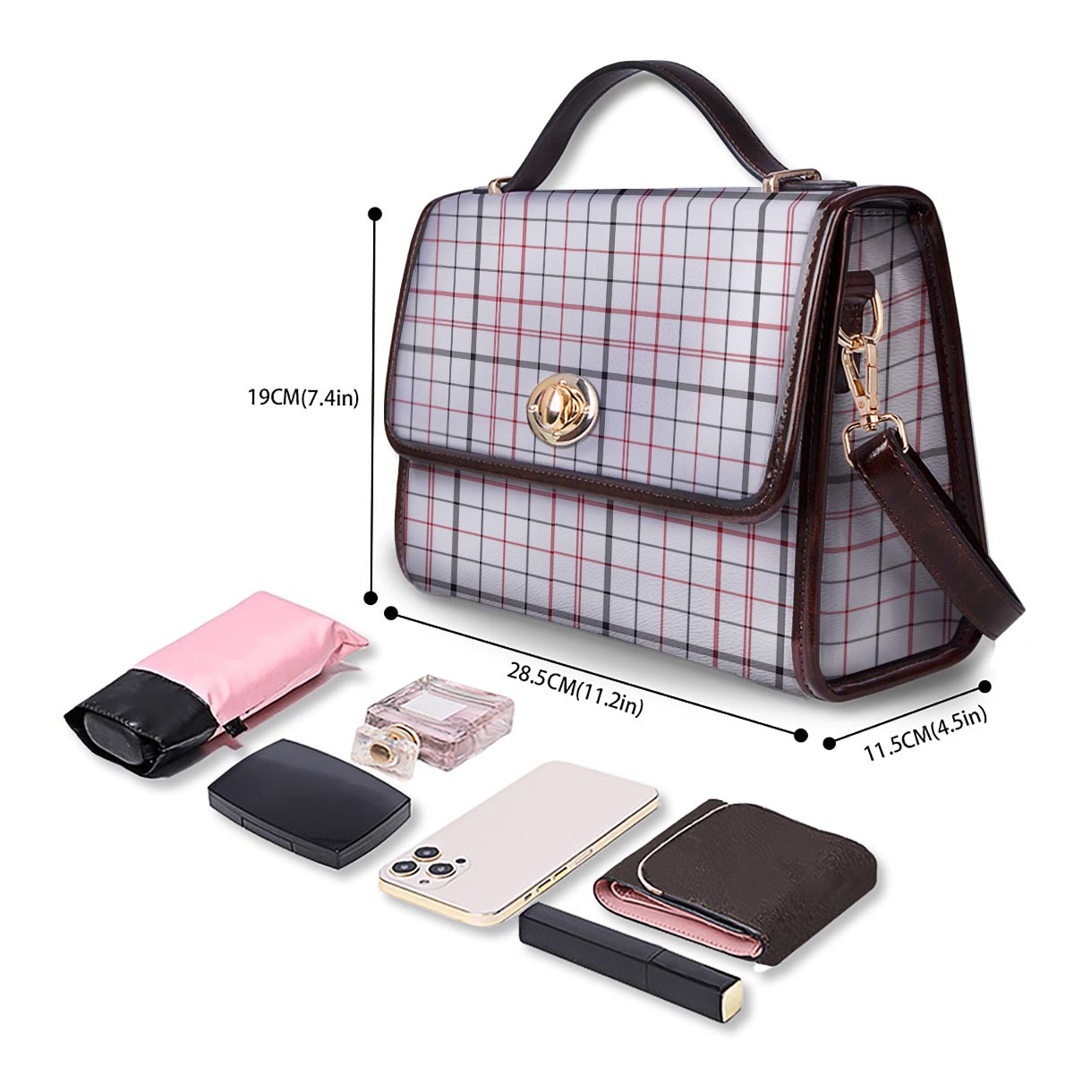 Tattersall White And Red Print Pattern Women's Satchel Bag