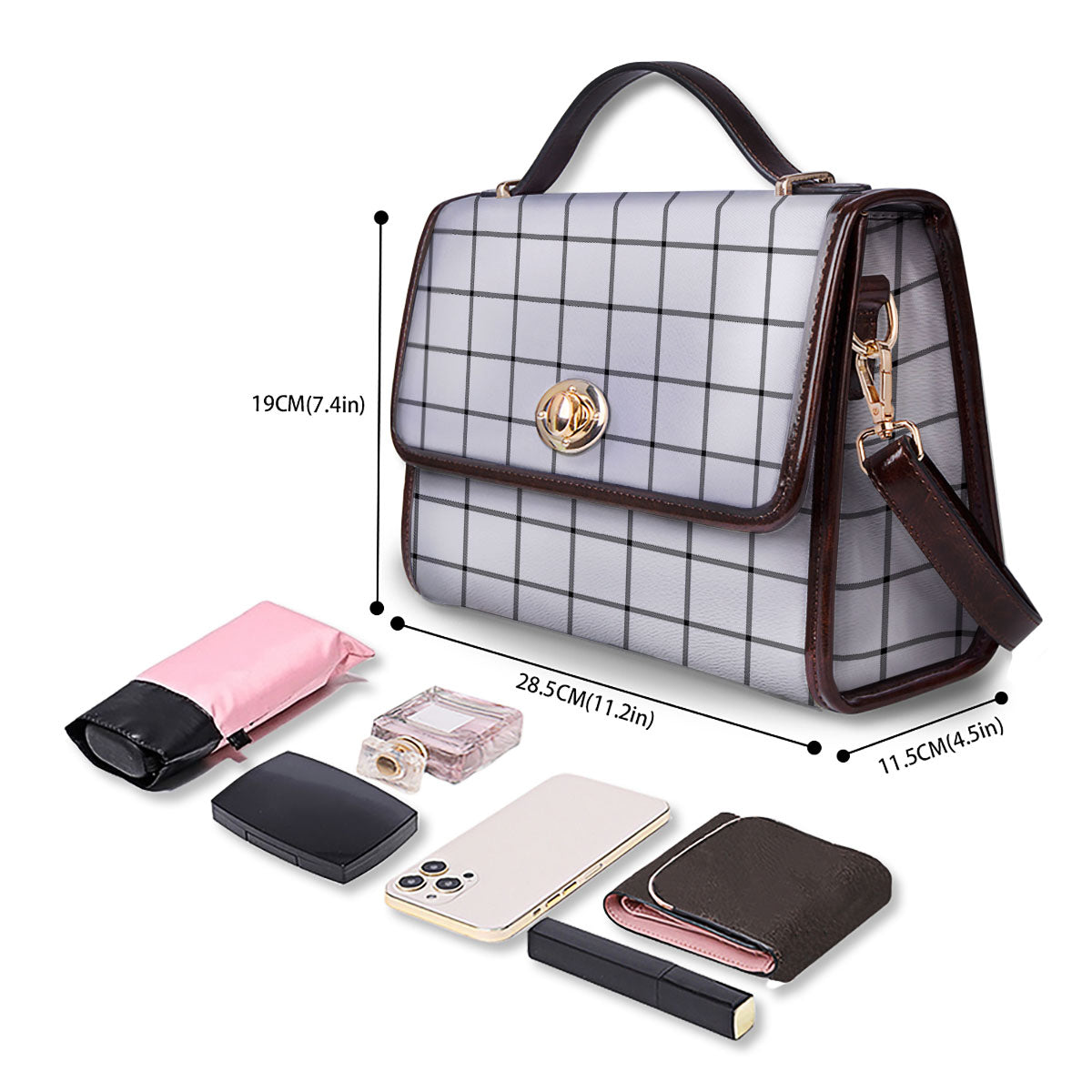 Tattersall White Print Pattern Women's Satchel Bag