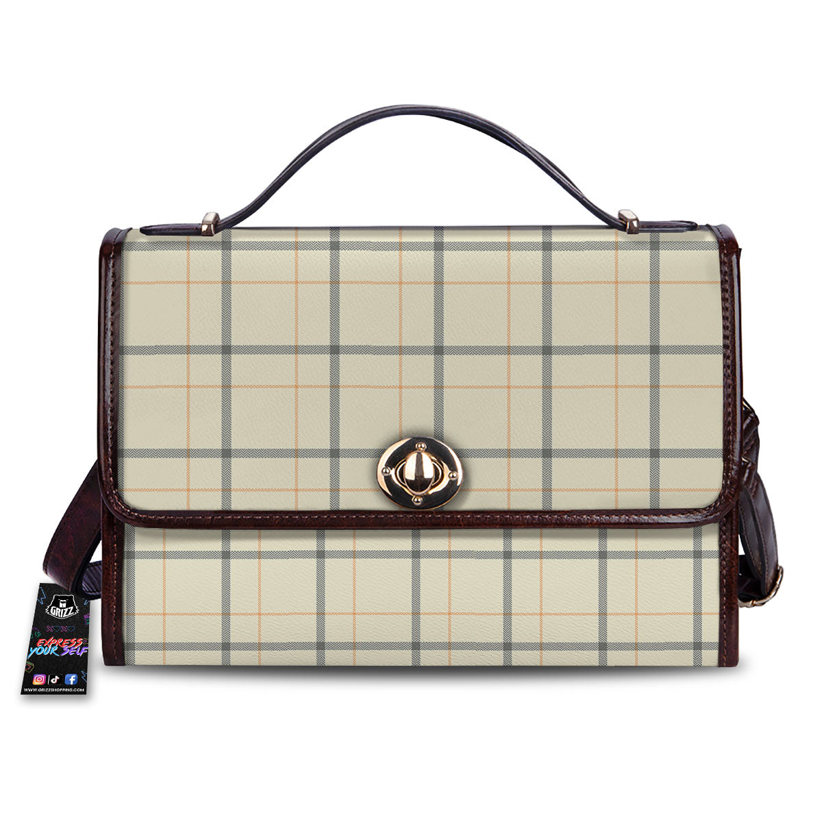 Tattersall Yellow And Beige Print Pattern Women's Satchel Bag