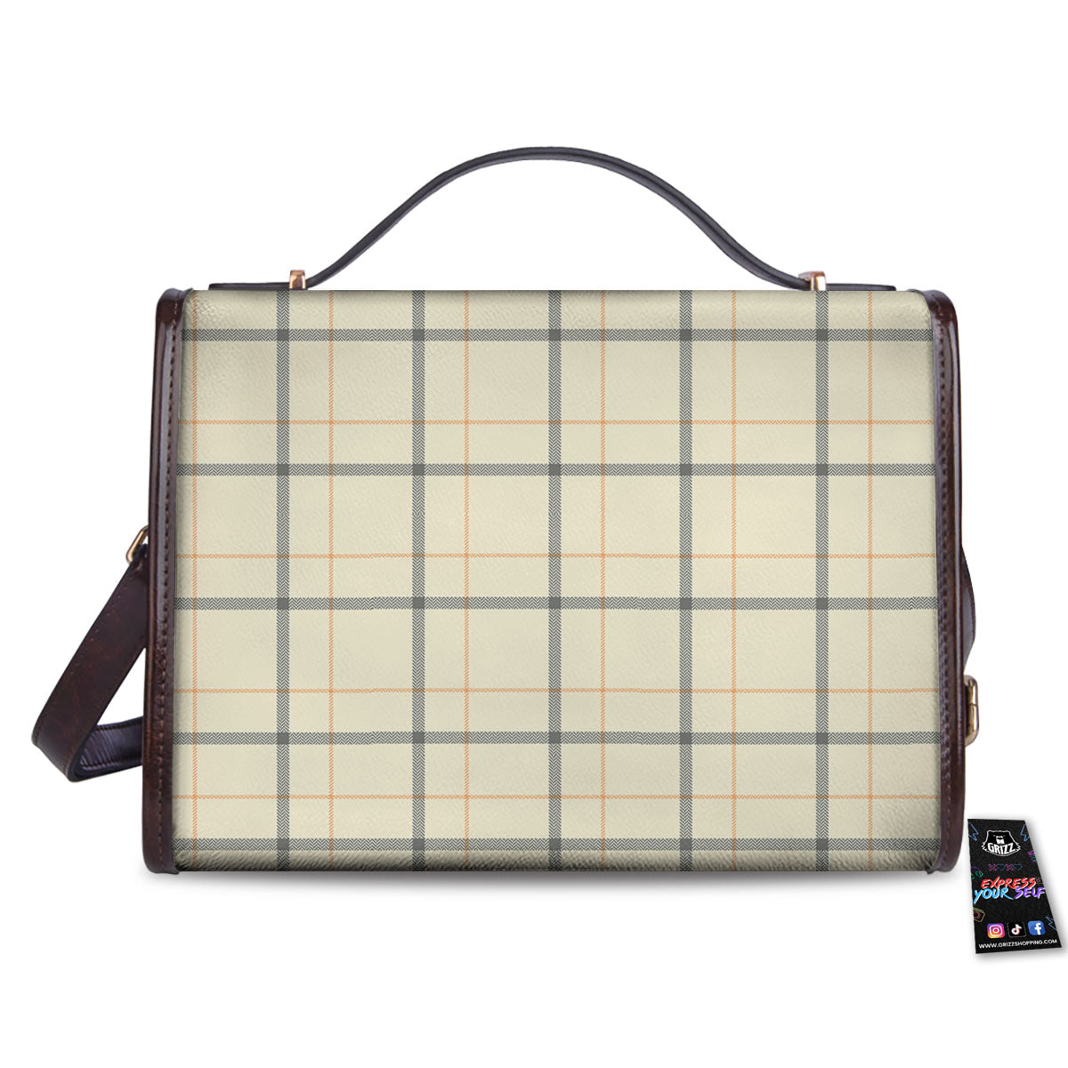 Tattersall Yellow And Beige Print Pattern Women's Satchel Bag